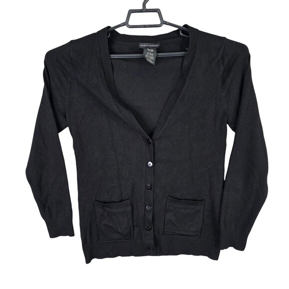 Womens Grace Elements Black Cardigan Sweater Button Up Rayon Blend Pockets L - Picture 1 of 7